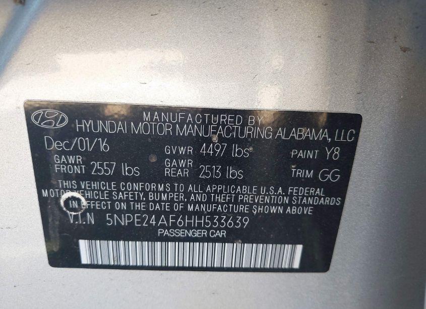 Photo 9 of 2017 Hyundai Sonata (VIN 5NPE24AF6HH533639)