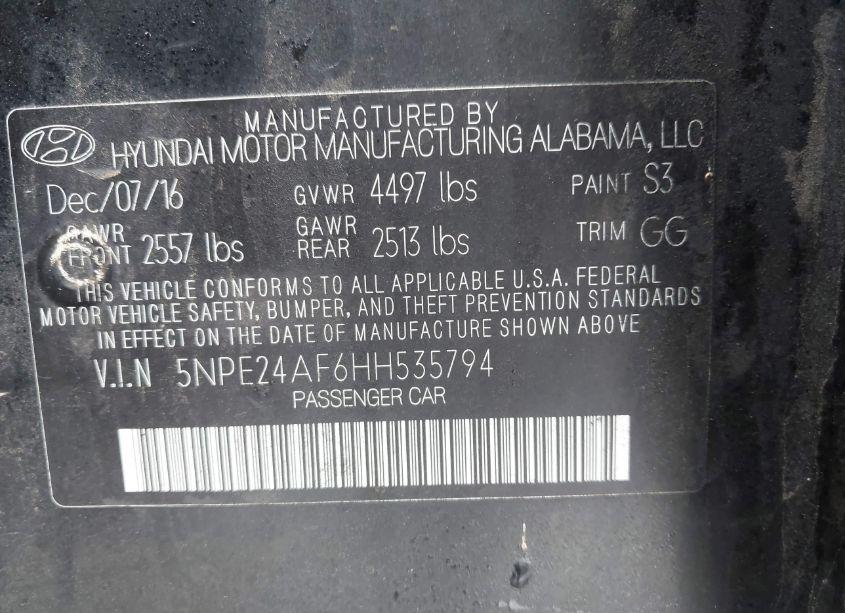 Photo 9 of 2017 Hyundai Sonata SE (VIN 5NPE24AF6HH535794)