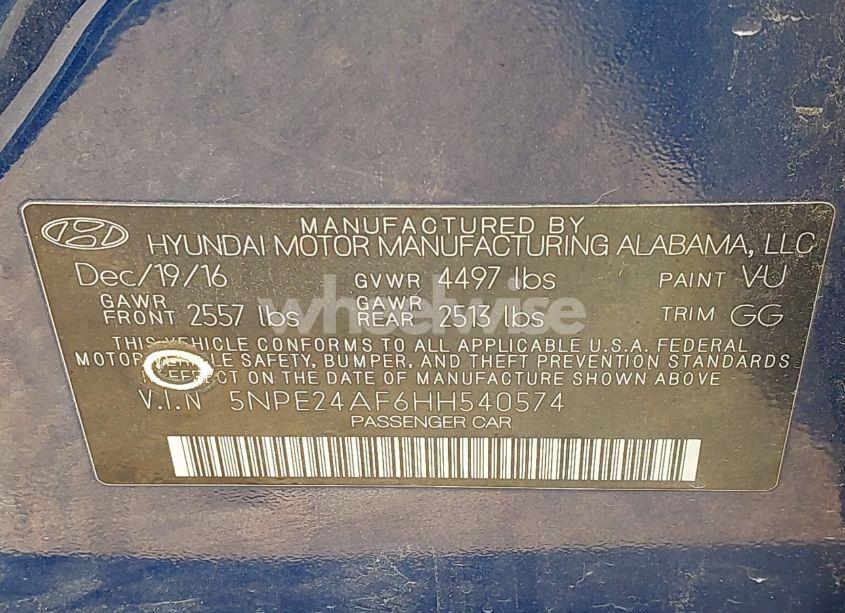 Photo 9 of 2017 Hyundai Sonata (VIN 5NPE24AF6HH540574)