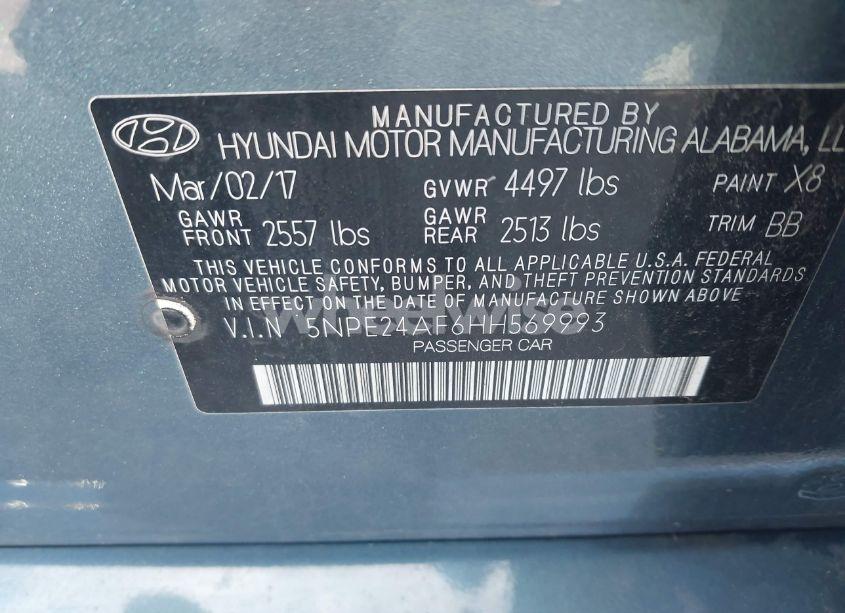 Photo 9 of 2017 Hyundai Sonata SE (VIN 5NPE24AF6HH569993)