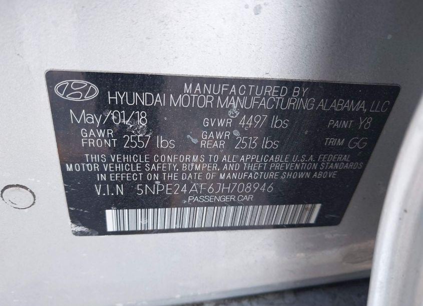 Photo 9 of 2018 Hyundai Sonata SE (VIN 5NPE24AF6JH708946)
