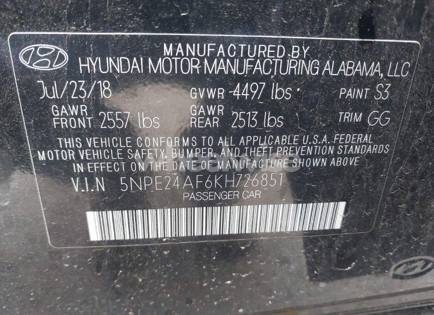 Photo 9 of 2019 Hyundai Sonata SE (VIN 5NPE24AF6KH726851)