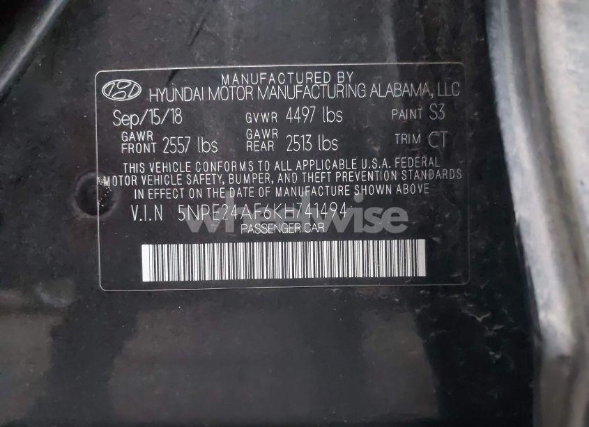 Photo 9 of 2019 Hyundai Sonata SE (VIN 5NPE24AF6KH741494)