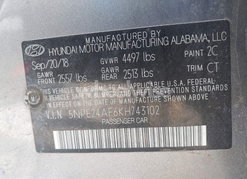 Photo 9 of 2019 Hyundai Sonata SE (VIN 5NPE24AF6KH743102)