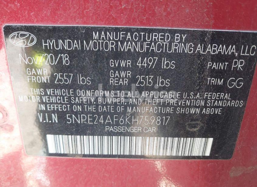 Photo 9 of 2019 Hyundai Sonata SE (VIN 5NPE24AF6KH759817)