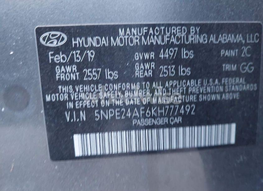 Photo 9 of 2019 Hyundai Sonata SE (VIN 5NPE24AF6KH777492)