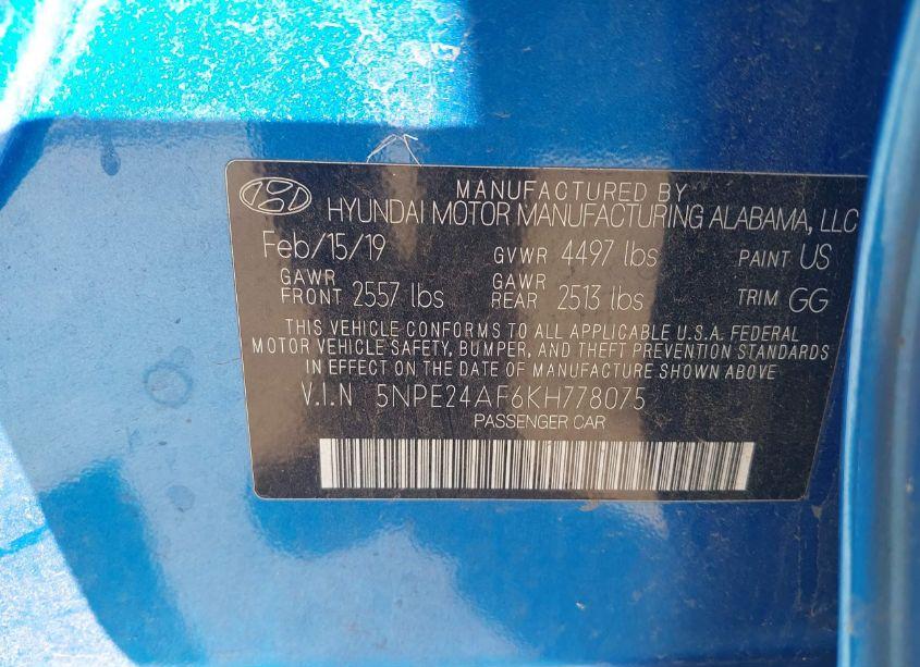 Photo 9 of 2019 Hyundai Sonata SE (VIN 5NPE24AF6KH778075)