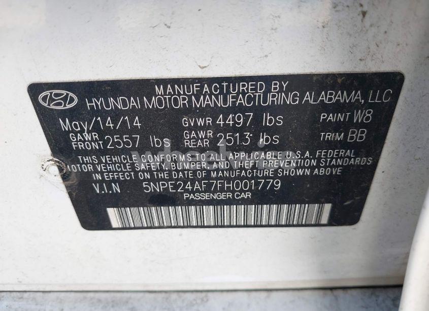 Photo 9 of 2015 Hyundai Sonata SE (VIN 5NPE24AF7FH001779)