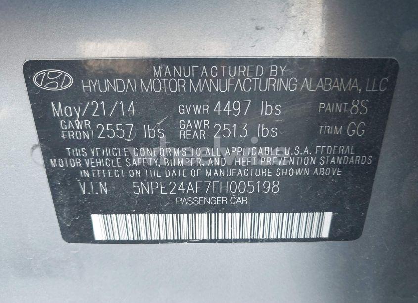 Photo 9 of 2015 Hyundai Sonata SE (VIN 5NPE24AF7FH005198)