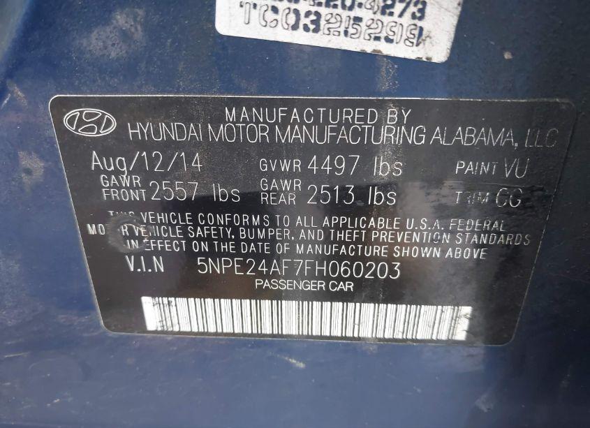 Photo 9 of 2015 Hyundai Sonata SE (VIN 5NPE24AF7FH060203)