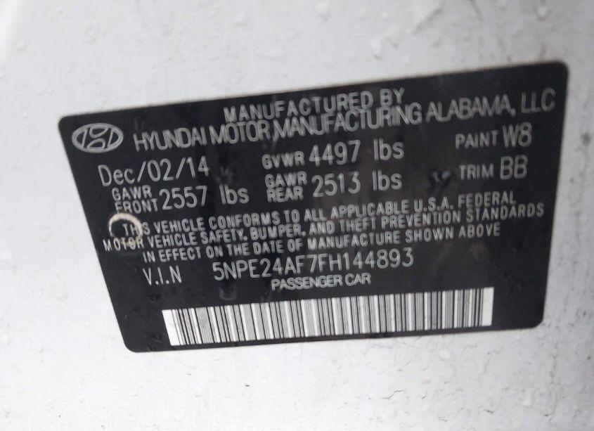 Photo 9 of 2015 Hyundai Sonata SE (VIN 5NPE24AF7FH144893)