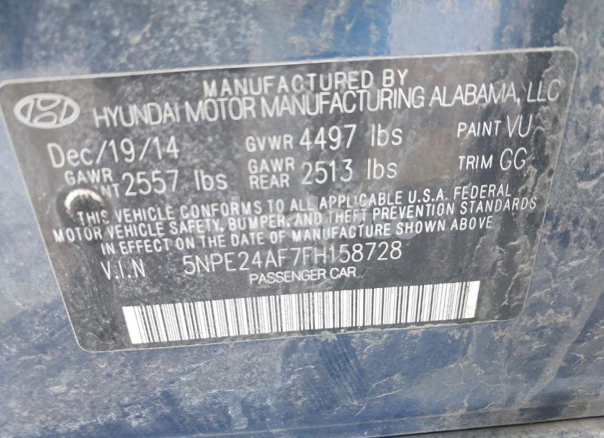 Photo 9 of 2015 Hyundai Sonata SE (VIN 5NPE24AF7FH158728)