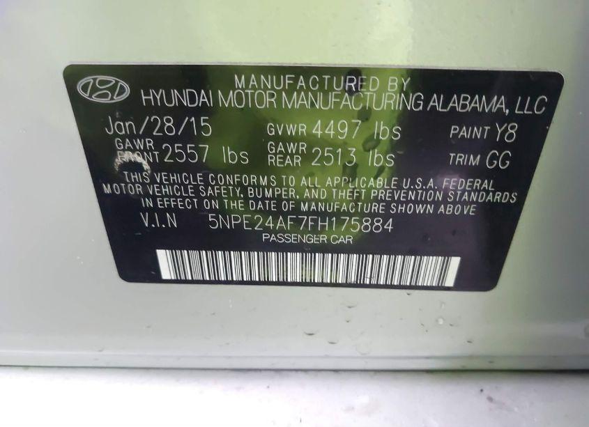 Photo 9 of 2015 Hyundai Sonata SE (VIN 5NPE24AF7FH175884)