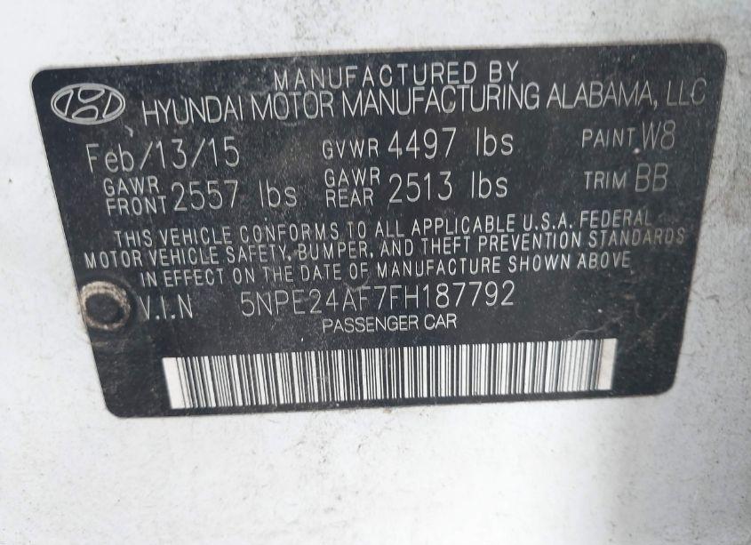 Photo 9 of 2015 Hyundai Sonata SE (VIN 5NPE24AF7FH187792)