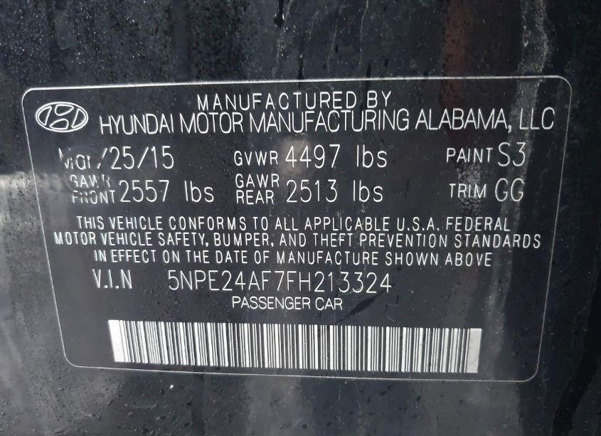 Photo 9 of 2015 Hyundai Sonata SE (VIN 5NPE24AF7FH213324)