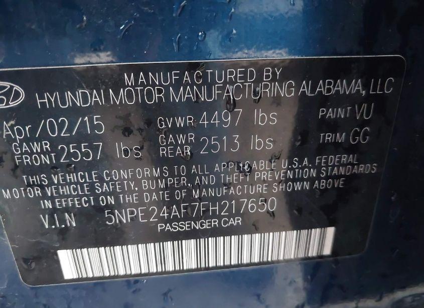 Photo 9 of 2015 Hyundai Sonata SE (VIN 5NPE24AF7FH217650)