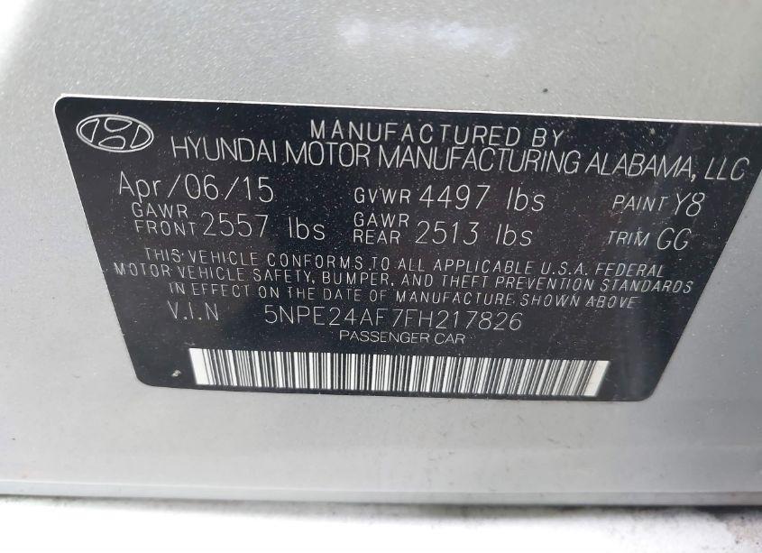 Photo 9 of 2015 Hyundai Sonata SE (VIN 5NPE24AF7FH217826)