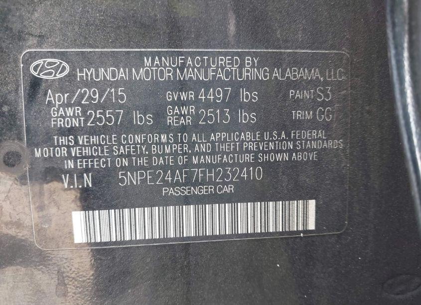 Photo 9 of 2015 Hyundai Sonata SE (VIN 5NPE24AF7FH232410)