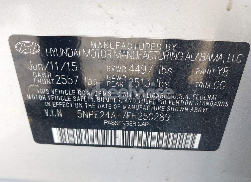 Photo 9 of 2015 Hyundai Sonata SE (VIN 5NPE24AF7FH250289)