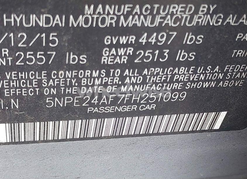 Photo 8 of 2015 Hyundai Sonata SE (VIN 5NPE24AF7FH251099)