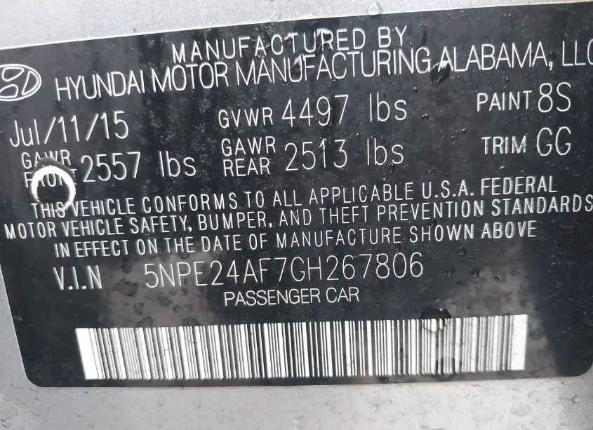 Photo 9 of 2016 Hyundai Sonata SE (VIN 5NPE24AF7GH267806)