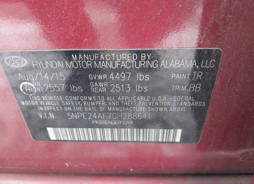 Photo 9 of 2016 Hyundai Sonata SE (VIN 5NPE24AF7GH288641)