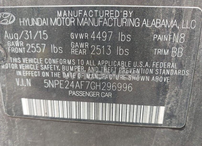 Photo 9 of 2016 Hyundai Sonata SE (VIN 5NPE24AF7GH296996)