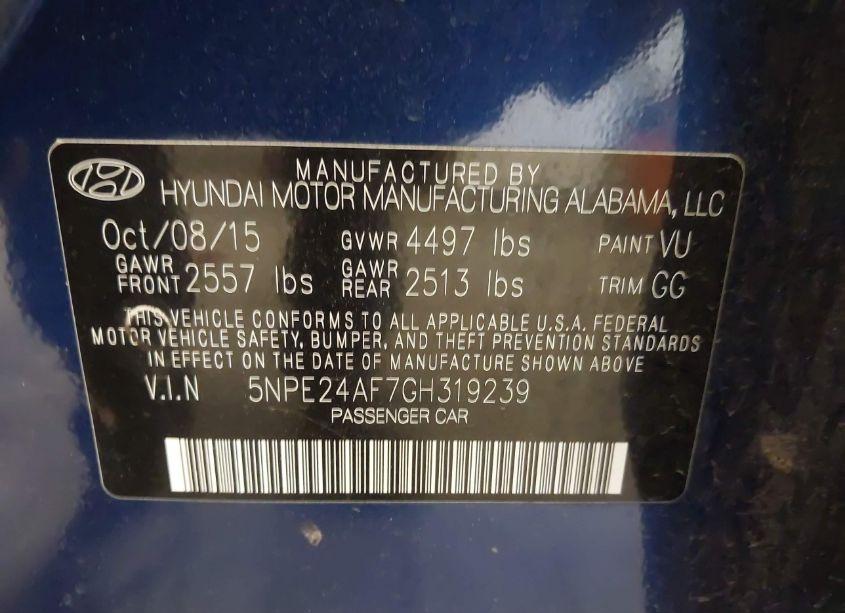 Photo 9 of 2016 Hyundai Sonata SE (VIN 5NPE24AF7GH319239)