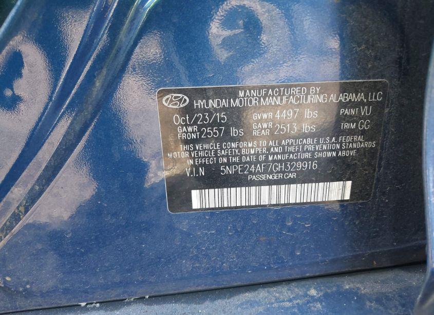 Photo 9 of 2016 Hyundai Sonata SE (VIN 5NPE24AF7GH329916)