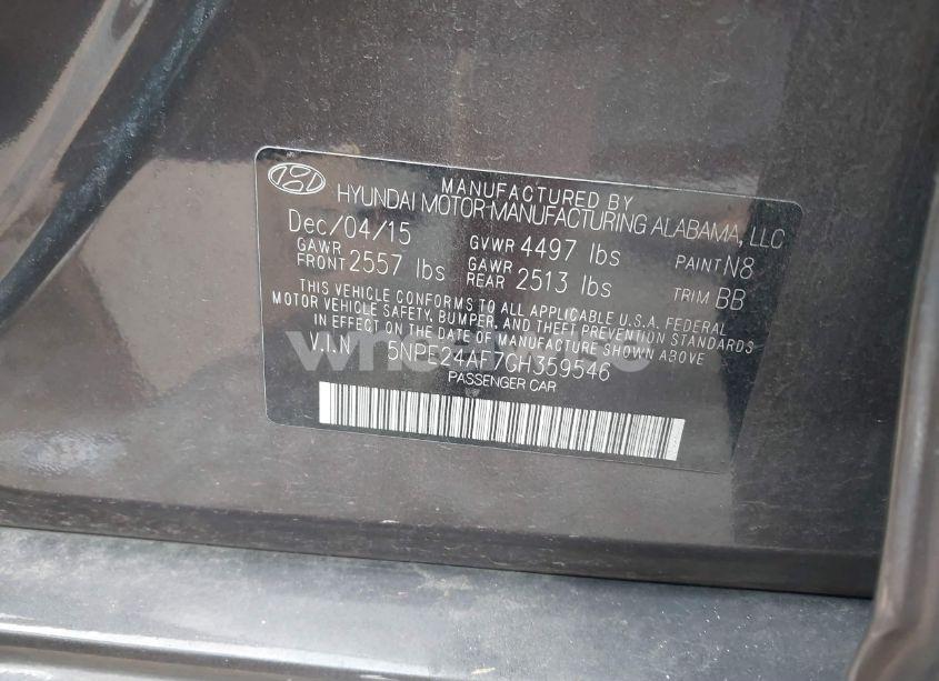 Photo 9 of 2016 Hyundai Sonata SE (VIN 5NPE24AF7GH359546)