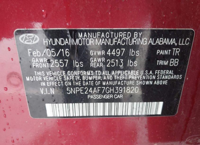 Photo 9 of 2016 Hyundai Sonata SE (VIN 5NPE24AF7GH391820)