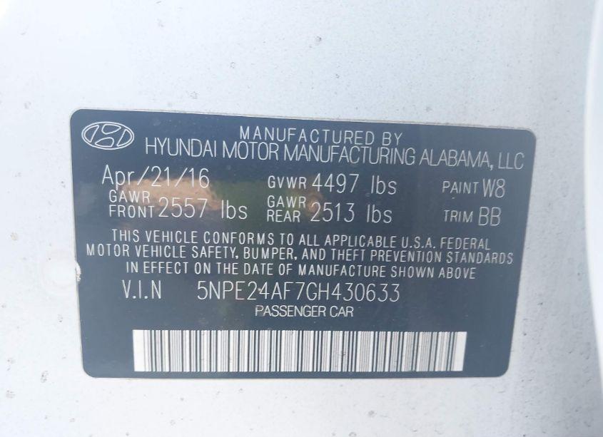 Photo 9 of 2016 Hyundai Sonata SE (VIN 5NPE24AF7GH430633)
