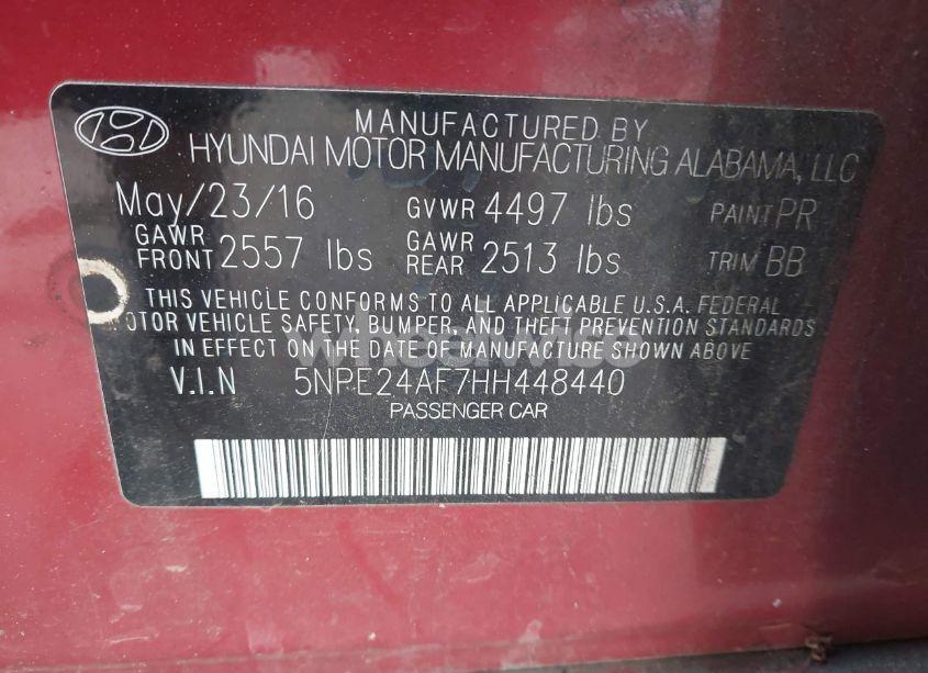 Photo 9 of 2017 Hyundai Sonata SE (VIN 5NPE24AF7HH448440)