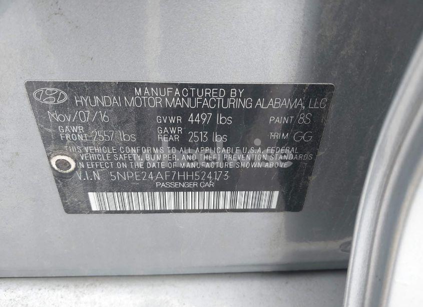 Photo 9 of 2017 Hyundai Sonata SE (VIN 5NPE24AF7HH524173)
