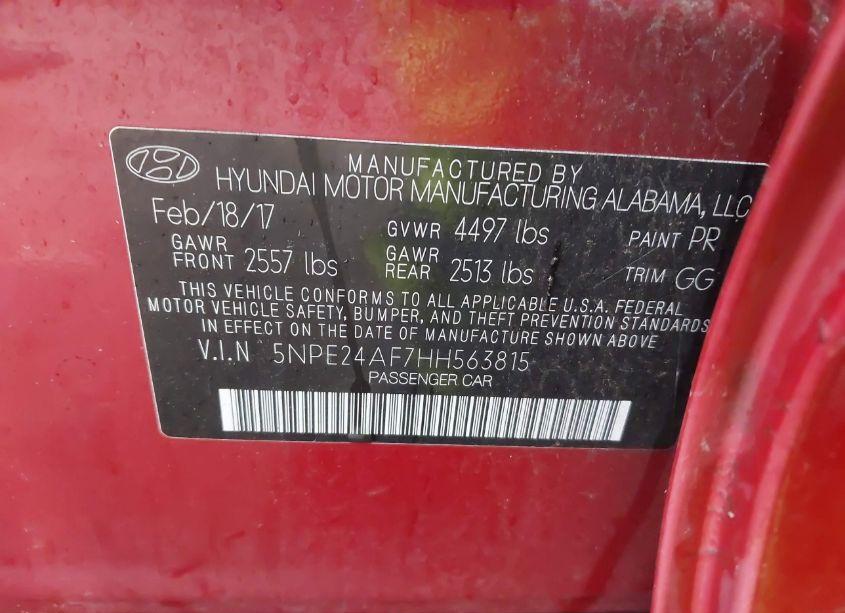 Photo 9 of 2017 Hyundai Sonata (VIN 5NPE24AF7HH563815)