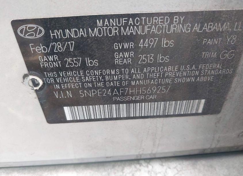 Photo 9 of 2017 Hyundai Sonata (VIN 5NPE24AF7HH569257)
