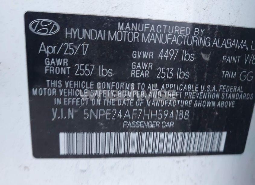 Photo 9 of 2017 Hyundai Sonata SE (VIN 5NPE24AF7HH594188)