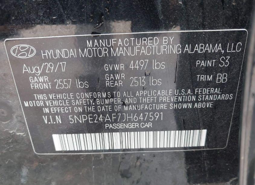 Photo 9 of 2018 Hyundai Sonata SE (VIN 5NPE24AF7JH647591)