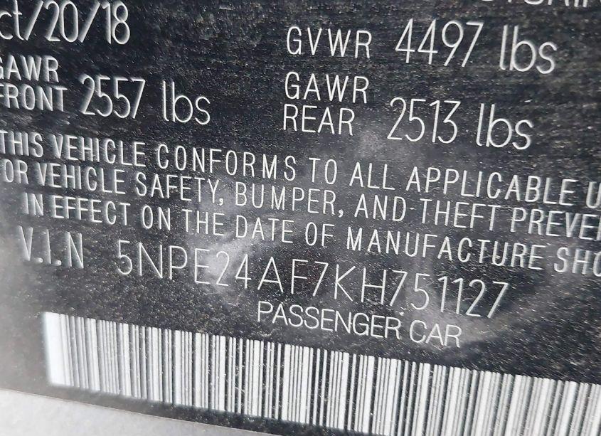 Photo 9 of 2019 Hyundai Sonata SE (VIN 5NPE24AF7KH751127)