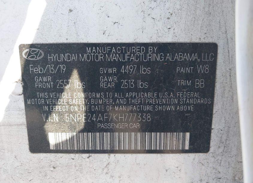 Photo 9 of 2019 Hyundai Sonata SE (VIN 5NPE24AF7KH777338)