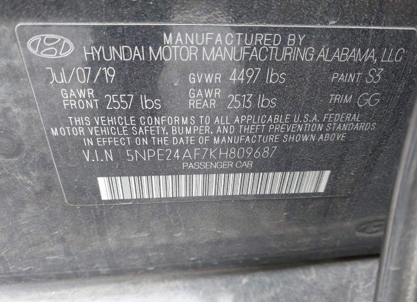 Photo 9 of 2019 Hyundai Sonata SE (VIN 5NPE24AF7KH809687)