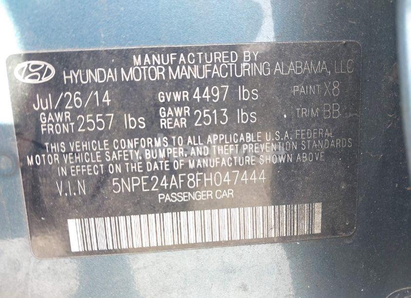 Photo 9 of 2015 Hyundai Sonata SE (VIN 5NPE24AF8FH047444)