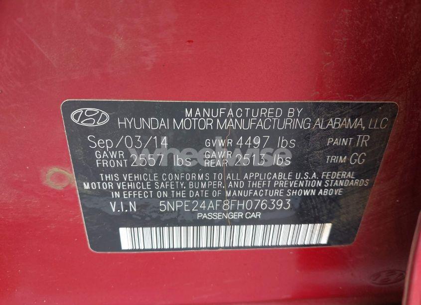 Photo 9 of 2015 Hyundai Sonata SE (VIN 5NPE24AF8FH076393)
