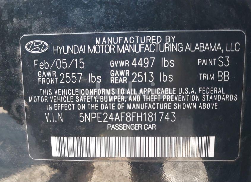 Photo 9 of 2015 Hyundai Sonata SE (VIN 5NPE24AF8FH181743)