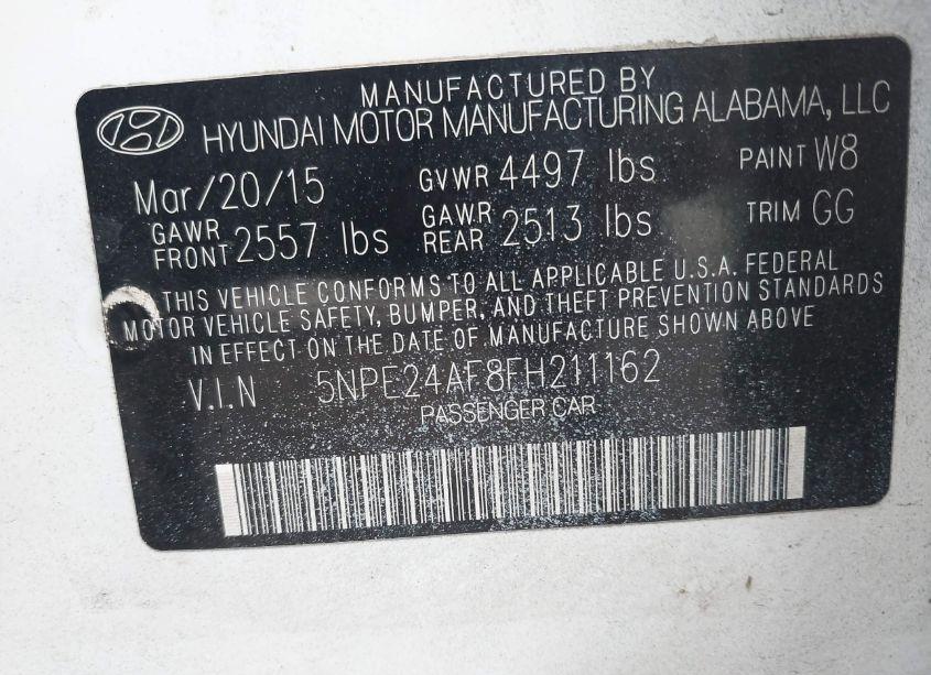 Photo 9 of 2015 Hyundai Sonata SE (VIN 5NPE24AF8FH211162)