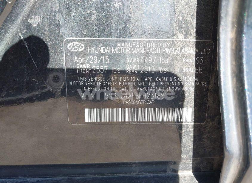 Photo 9 of 2015 Hyundai Sonata SE (VIN 5NPE24AF8FH231881)