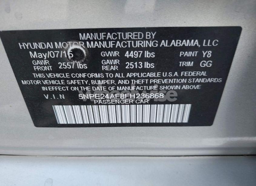 Photo 9 of 2015 Hyundai Sonata SE (VIN 5NPE24AF8FH236868)