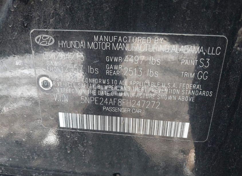 Photo 9 of 2015 Hyundai Sonata SE (VIN 5NPE24AF8FH247272)