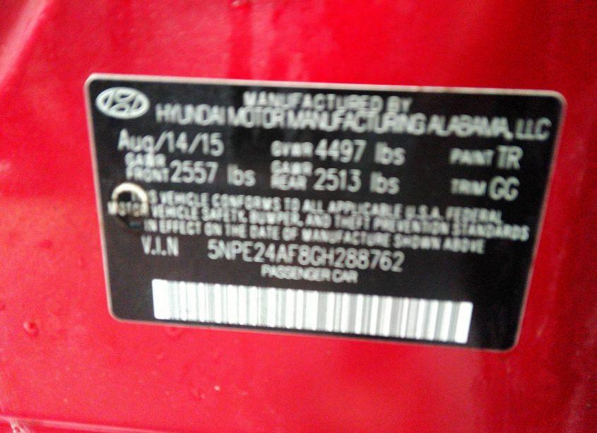 Photo 9 of 2016 Hyundai Sonata SE (VIN 5NPE24AF8GH288762)