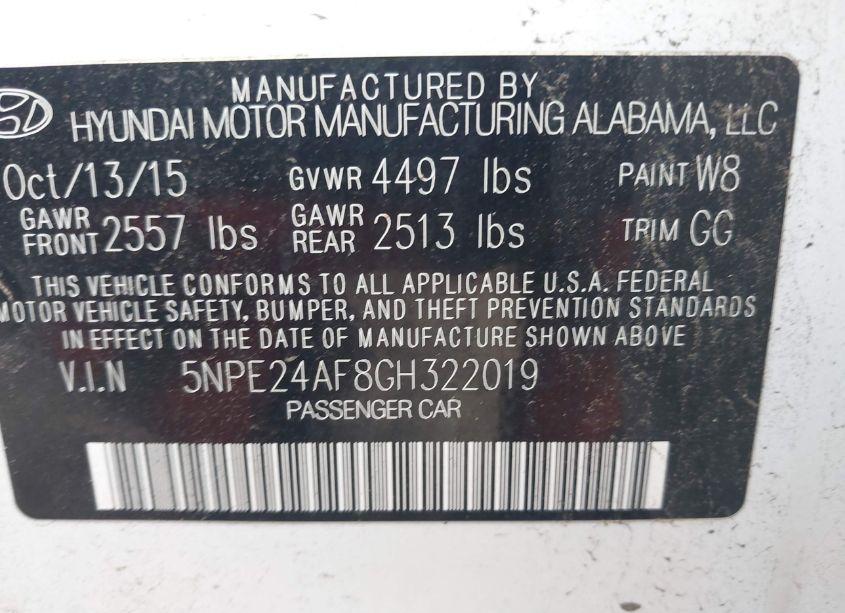 Photo 9 of 2016 Hyundai Sonata SE (VIN 5NPE24AF8GH322019)